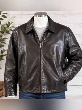 Couture by J Park Genuine Lamb Leather Jacket Mens XL Brown Full Zip Bomber Coat